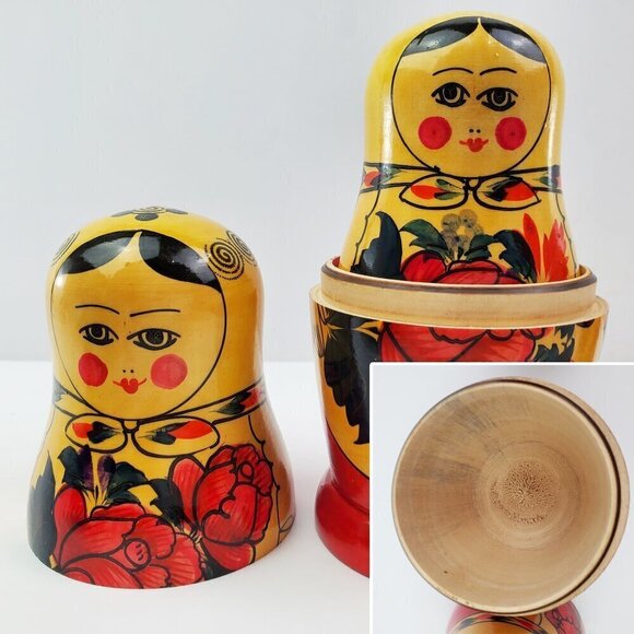 Russian Matryoshka Nesting Dolls Vintage 6 USSR Wood Hand Painted Folk Art - Picture 7 of 13